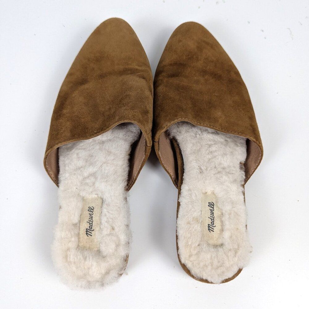 Madewell | Tan Brown Suede Shearling Slip-On Mules Size 7.5 - Picture 4 of 7